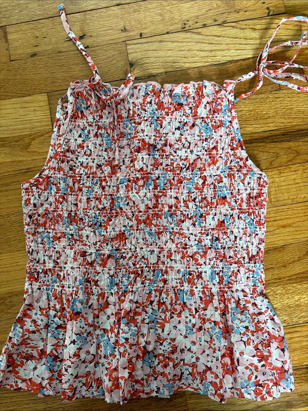 Woman’s Floral Smocked One-Piece Tank Top - Red & Blue
